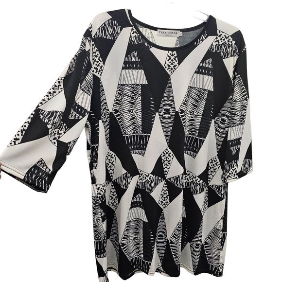 Casa Donna Geo Graphic Round Neck Blouse Size M/L - Picture 1 of 9
